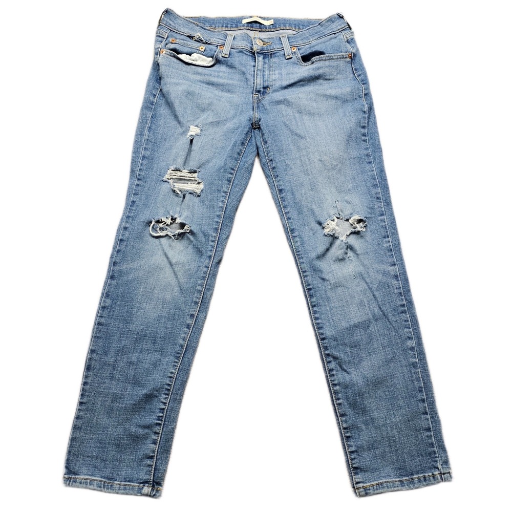 Levi's‎ Boyfriend Jeans Womens 28 Blue Denim Distressed Red Tab Straight Leg